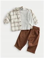 3pc Cotton Rich Checked Top & Bottom Outfit (0-3 Yrs)