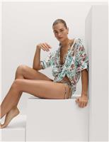 Printed Collared Tie Front Beach Shirt