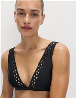 Neoprene Padded Cut Out Trim Sculpt Plunge Bikini Top