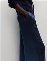 Satin Drawstring Wide Leg Trousers