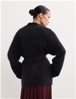 Brushed Cashmere Belted Wrap Cardigan