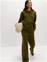 Cotton Blend Cosy Rib Pintuck Wide Leg Trousers