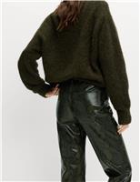 Faux Leather Snake Print Straight Leg Trousers