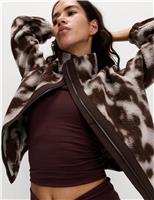 Borg Printed Funnel Neck Fleece Jacket