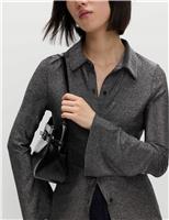 Lurex Mix Sparkly Fitted Flute Sleeve Shirt