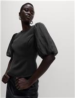 Organza Waisted Puff Sleeve Top