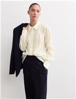 Textured Jacquard Collared Ruched Detail Blouse