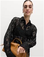 Lace Embellished Detail Collared Shirt