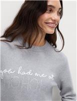 Slogan Crew Neck Jumper with Wool