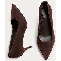 M&S Suede Kitten Heel Court Shoes Brown