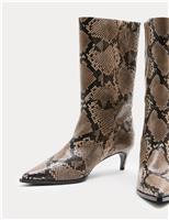 Snake Print Kitten Heel Mid Calf Boots