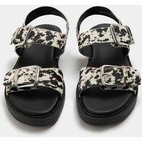 Leather Cow Print Double Buckle Sandals