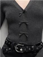 Sparkly V-Neck Bow Detail Cardigan