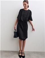 Floral Jacquard Mini Shift Dress with Cape