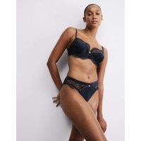 Rosie Saffron Satin & Lace Wired Balcony Bra (A-E) Navy