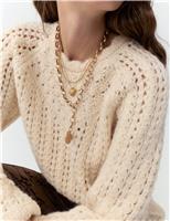 Chunky Pointelle Crew Neck Jumper with Wool