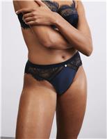 Rosie Saffron Satin & Lace High Leg Knickers Navy