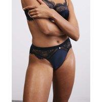 Rosie Saffron Satin & Lace High Leg Knickers Navy
