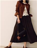 Suede Pleated Midi Skirt