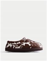 Suede Cow Print Clog Slippers