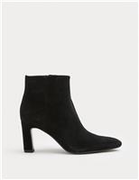 Suede Block Heel Pointed Ankle Boots