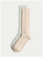 2pk Ribbed Mid Calf Socks