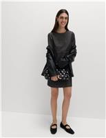 Cotton Rich Denim Round Neck Mini Shift Dress