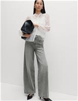 Mid Rise Seam Front Wide Leg Jeans