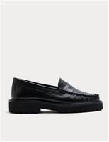 Leather Chunky Block Heel Loafers