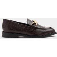 M&S Leather Croc Trim Flat Loafers Burgundy