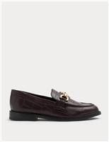 Leather Croc Trim Flat Loafers