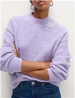 Wool Blend Textured Funnel Neck Jumper