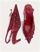 Studded Eyelet Kitten Heel Pointed Slingback Shoes