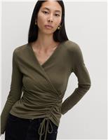 M&S Cosy Ruched Front Top with Stretch Moss