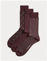 3pk Assorted Design Mercerised Cotton Blend Socks