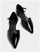 Patent T Bar Flat Pointed Ballet Pumps