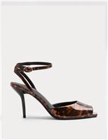 Tortoise Shell Patent Peep Toe Heel Sandals