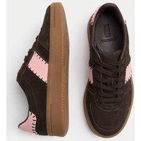 M&S Suede Side Detail Platform Trainers Brown Mix
