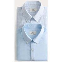 M&S 2 Pack Regular Fit Check Short Sleeve Shirts Blue Mix