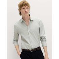 M&S Regular Fit Pure Cotton Marl Shirt Green Mix