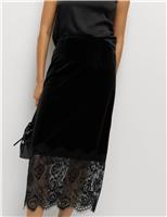 Velvet Lace Detail Midi Pencil Skirt