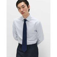M&S SARTORIAL Slim Fit Pure Cotton Striped Luxury Shirt White/Med Blue