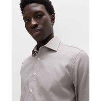 M&S SARTORIAL Luxury Cotton Easy Iron Slim Fit Textured Shirt Mocha
