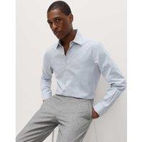 M&S Regular Fit Pure Cotton Marl Shirt Grey Mix