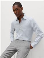 M&S Regular Fit Pure Cotton Marl Shirt Grey Mix