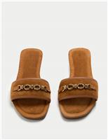 Suede Trim Flat Mules