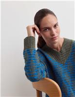 Merino Wool Rich Diamond Stitch V-Neck Jumper