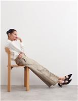 Cotton Blend Metallic Jacquard Kickflare Trousers