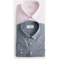 M&S 2 Pack Regular Fit Easy Iron Check Shirts Blue Mix