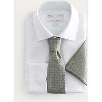 M&S 3 Piece Slim Fit Easy Iron Shirt & Tie Set Green Mix